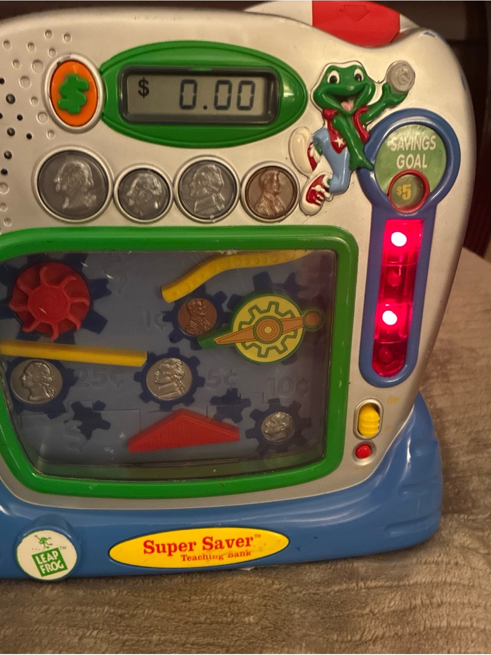 HTF Vintage Leap Frog Super Saver Teaching Bank Toy Counts Money WORKS